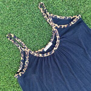 BomBom Scoop Neck Summer Slip Dress with Leopard Straps size Small